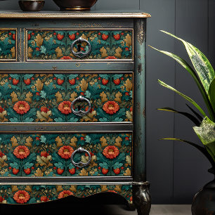 Papier Mousseline Vintage Rouge Et Jade Floral Victorien