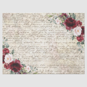 Papier Mousseline Vintage Russe Bourgogne Rose Old Letter Decoupage