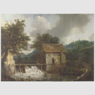 Papier Mousseline Vintage Rustic Watermill Paysage antique