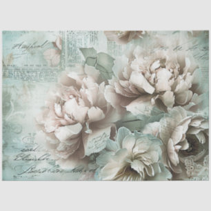 Papier Mousseline Vintage Sage Vert pivoines Découpage