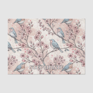 Papier Mousseline Vintage Sakura Cerry Blossom & Bird Aesthétiquemen