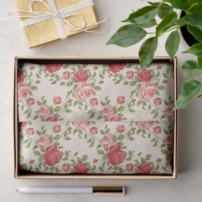 Papier Mousseline Vintage Shabby Chic Roses Pattern (Cadeau)