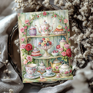 Papier Mousseline Vintage shabby chic table à thé fraises roses
