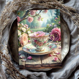 Papier Mousseline Vintage shabby chic tasse anglaise avec thé rose