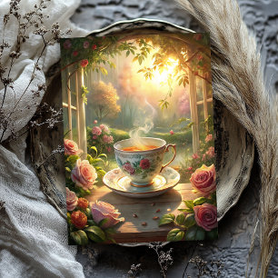 Papier Mousseline Vintage shabby chic tasse anglaise avec thé rose