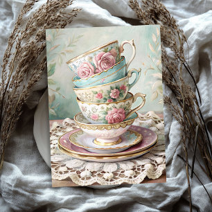 Papier Mousseline Vintage shabby chic tasses à thé anglais rose