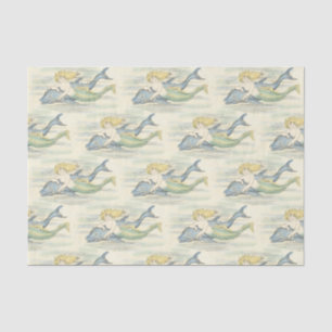 Papier Mousseline Vintage Sirène et Dauphin Découpage nautique