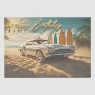 Papier Mousseline Vintage Sports voiture plage tropicale Joyeux anni