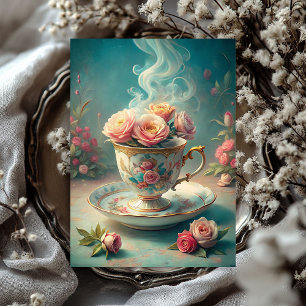 Papier Mousseline Vintage tasse de thé chic et shabby avec roses blu