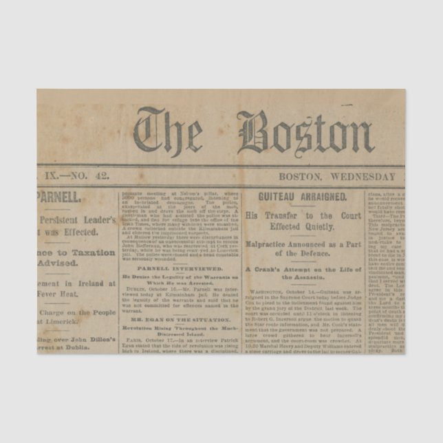 Papier Mousseline Vintage The Boston Newspaper (Recto)