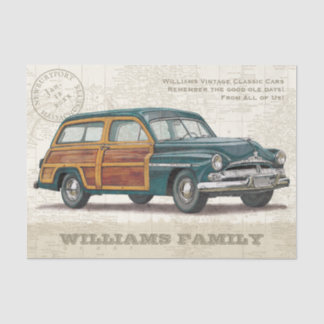 Papier Mousseline Vintage Turquoise Classic Woody Car Tissue Paper
