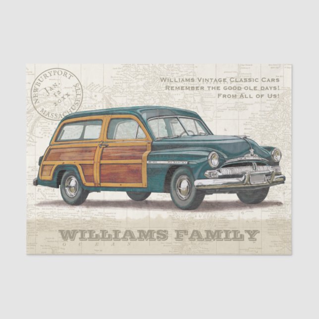 Papier Mousseline Vintage Turquoise Classic Woody Car Tissue Paper (Recto)