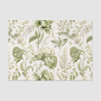 Papier Mousseline Vintage vert botanique