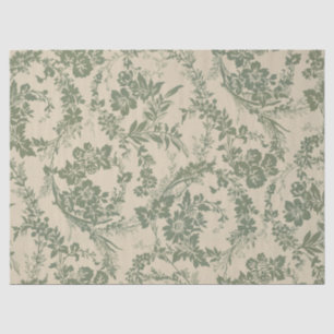 Papier Mousseline Vintage Vibrant vert motif floral