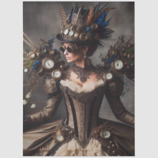 Papier Mousseline Vintage Victorian Steampunk Clockwork Time Lady