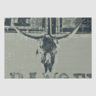 Papier Mousseline Vintage Western Bull Skull Green Old Russe