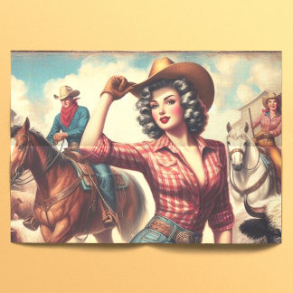 Papier Mousseline Vintage Western Cowgirl