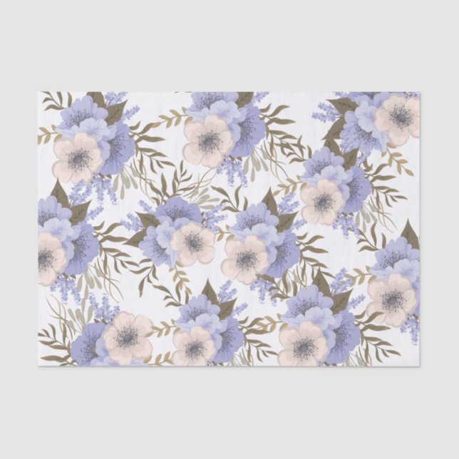 Papier Mousseline Violet romantique & Sage Botanique Floral (Recto)