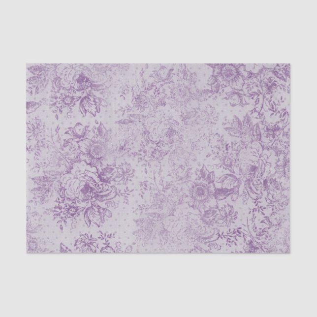 Papier Mousseline violet rustique, chic shabby, fleurs de lavande pâ (Recto)