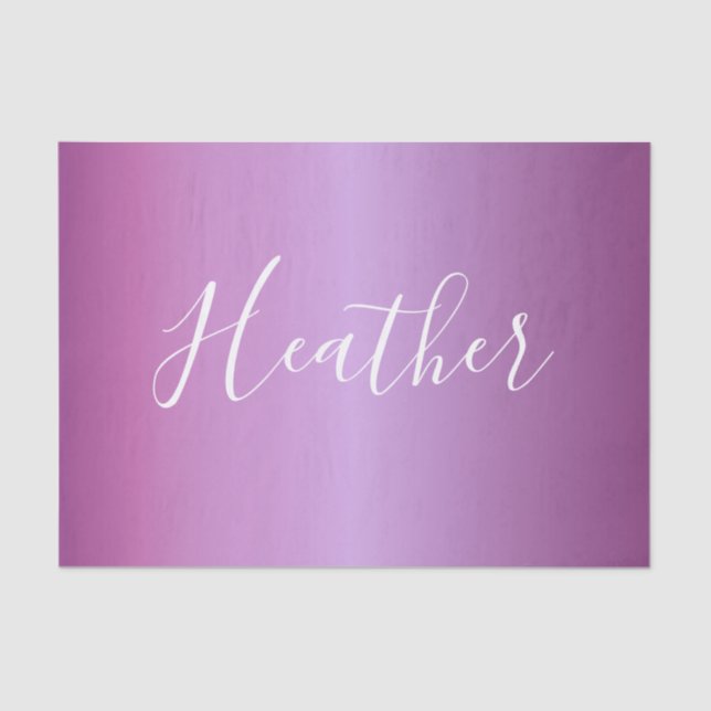 Papier Mousseline Violet violet et script blanc personnalisé (Recto)