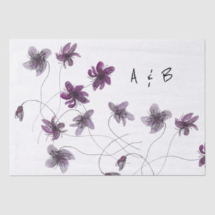 Papier Mousseline Violets sauvages Aquarelle Monogrammé peint à la m