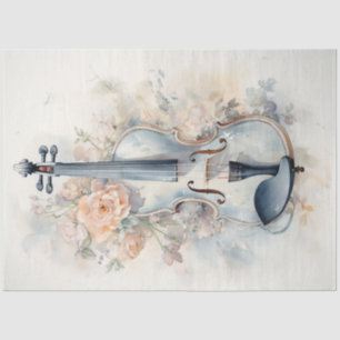 Papier Mousseline violon vert pastel vintage shabby chic à fleurs