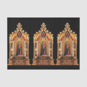 PAPIER MOUSSELINE VIRGIN AVEC ENFANT ET ANGELS OR SACRED ART ICÔNE