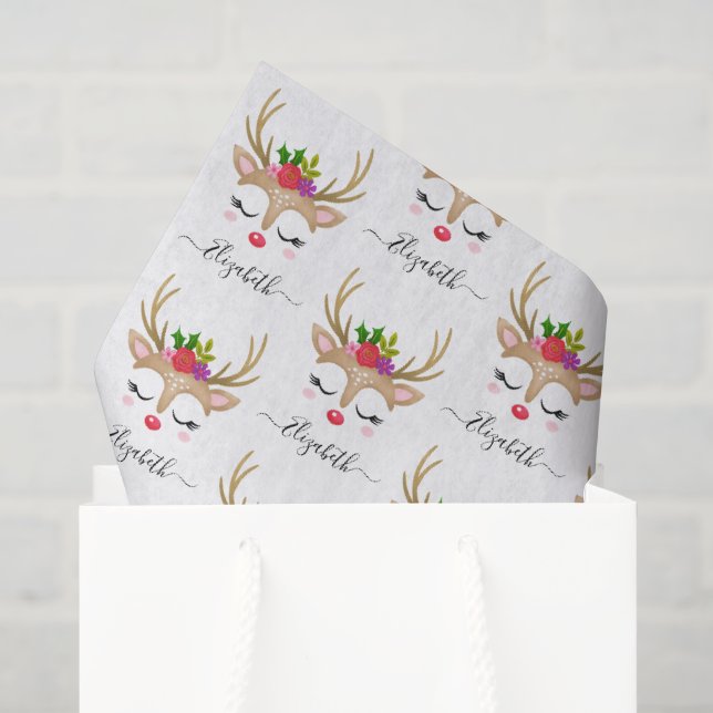Papier Mousseline Visage personnalisé de rennes de Noël (Sac cadeau)
