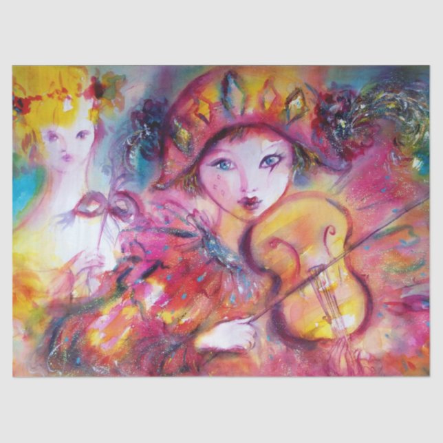 PAPIER MOUSSELINE VISAGES DE MASQUÉRADE VÉNÉTIEN, HARLEQUIN ET COLUM (Recto)