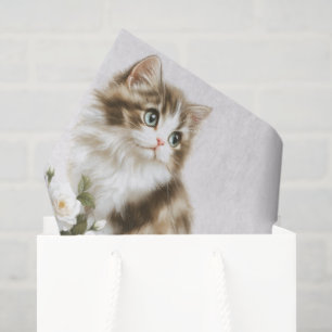 Papier Mousseline Vœu d'anniversaire Chat et Fleurs Joyeux Anniversa