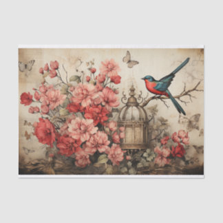 Papier Mousseline Voie d'oiseaux vintage, papillons et oiseaux Décou