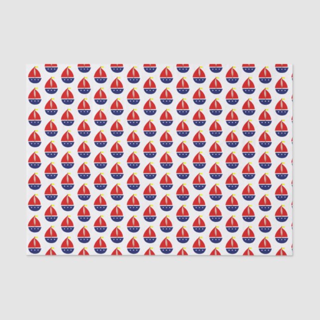 Papier Mousseline Voilier Stylisé Rouge Bleu Jaune (Recto)