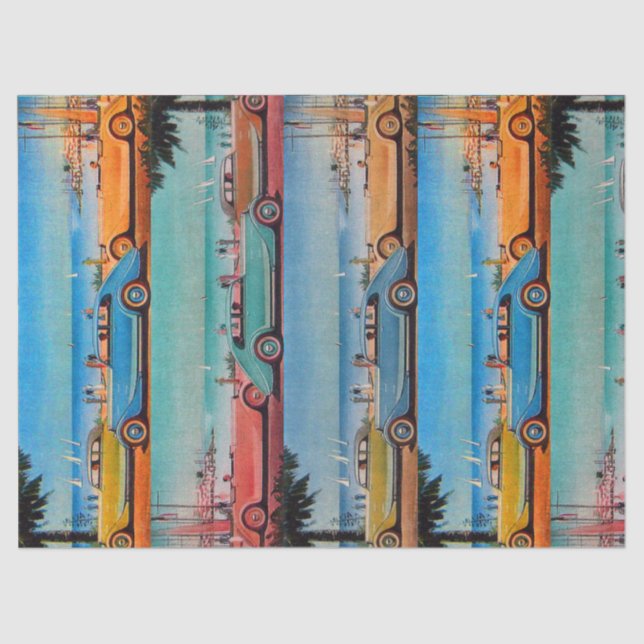 PAPIER MOUSSELINE VOITURES CLASSIQUES SUR LA ROUTE BALNÉAIRE (Recto)