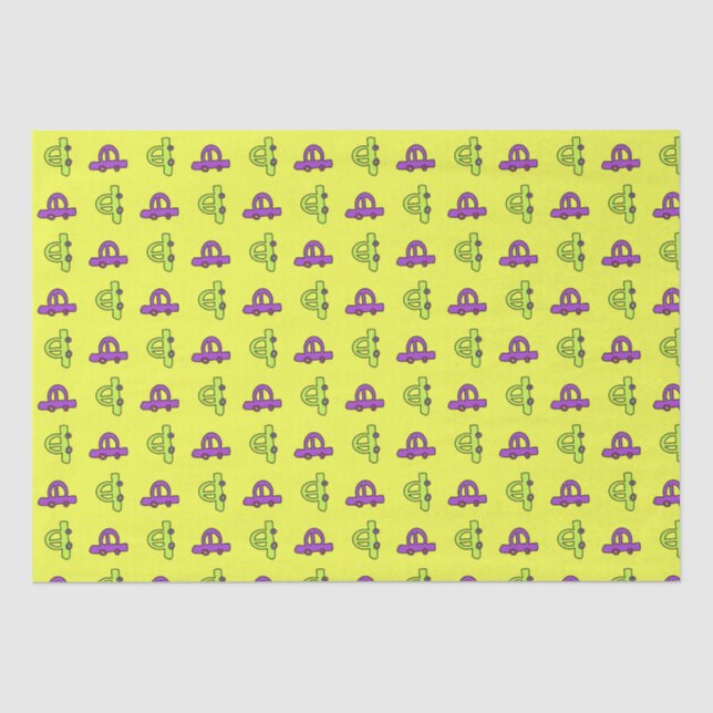 Papier Mousseline Voitures de caricature jaune (Recto)