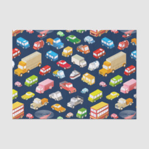 Papier Mousseline Voitures et camions vintage bleu foncé 
