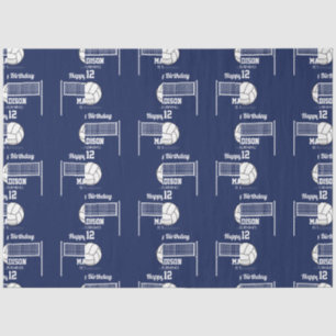 Papier Mousseline Volleyball Ball & Net Marine Blue Anniversaire Nom