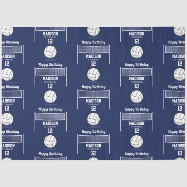 Papier Mousseline Volleyball Ball & Net Marine Blue Anniversaire Nom (Recto)
