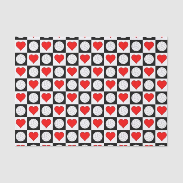 Papier Mousseline Volleyballs et Coeurs Motif Tissu Papier (Recto)