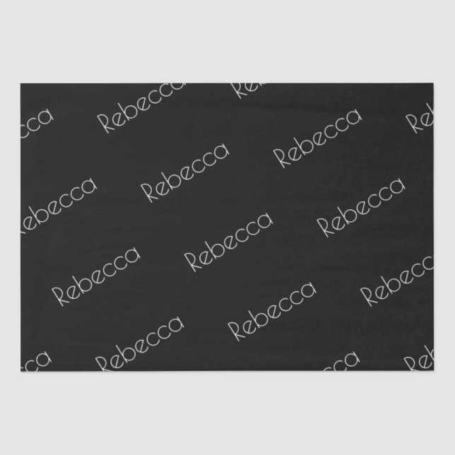 Papier Mousseline Votre nom | Style blanc moderne sur noir (Recto)