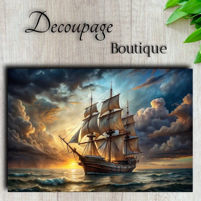 Papier Mousseline Voyage vers la gloire Majestic Grand bateau Découp (Voyage to Glory Majestic Tall Ship Decoupage Tissue Paper)