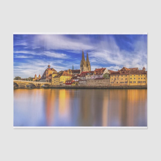 Papier Mousseline Vue pittoresque du fleuve Regensburg (Recto)