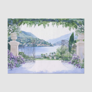 Papier Mousseline Vue sur le lac romantique Portes du jardin Italie