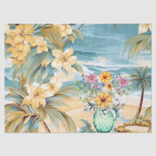 Papier Mousseline Vue sur l'océan vintage et Vase des fleurs