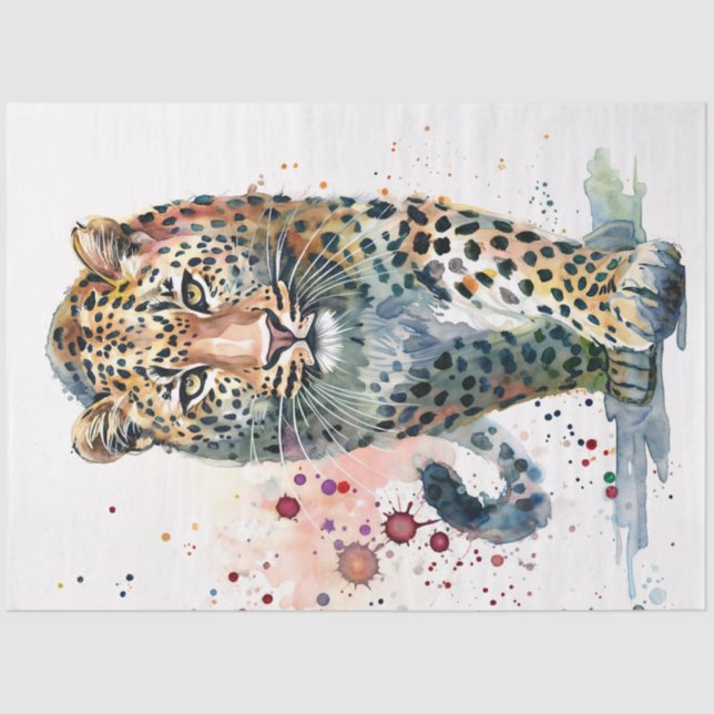 Papier Mousseline Walking Leopard Watercolor Paint Splatter  (Recto)