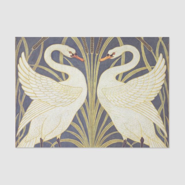Papier Mousseline Walter Crane Swan, Rush Et Iris Art Nouveau (Recto)