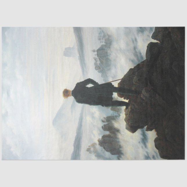 Papier Mousseline Wanderer au-dessus de la mer de brouillard, Friedr (Recto)
