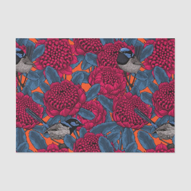 Papier Mousseline Waratah rouge et brunes (Recto)