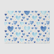 Watercolor Cerulean Hearts & Gold Sparkle