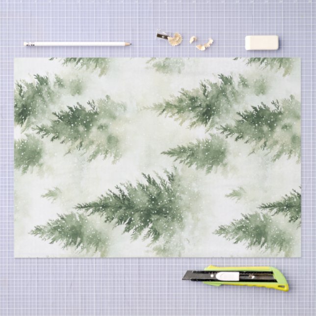 Papier Mousseline Watercolor Christmas Tree Holiday Pattern (Artisanat)