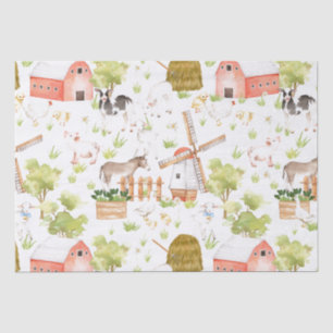 Papier Mousseline Watercolor Nursery Farm Animaux terrestres